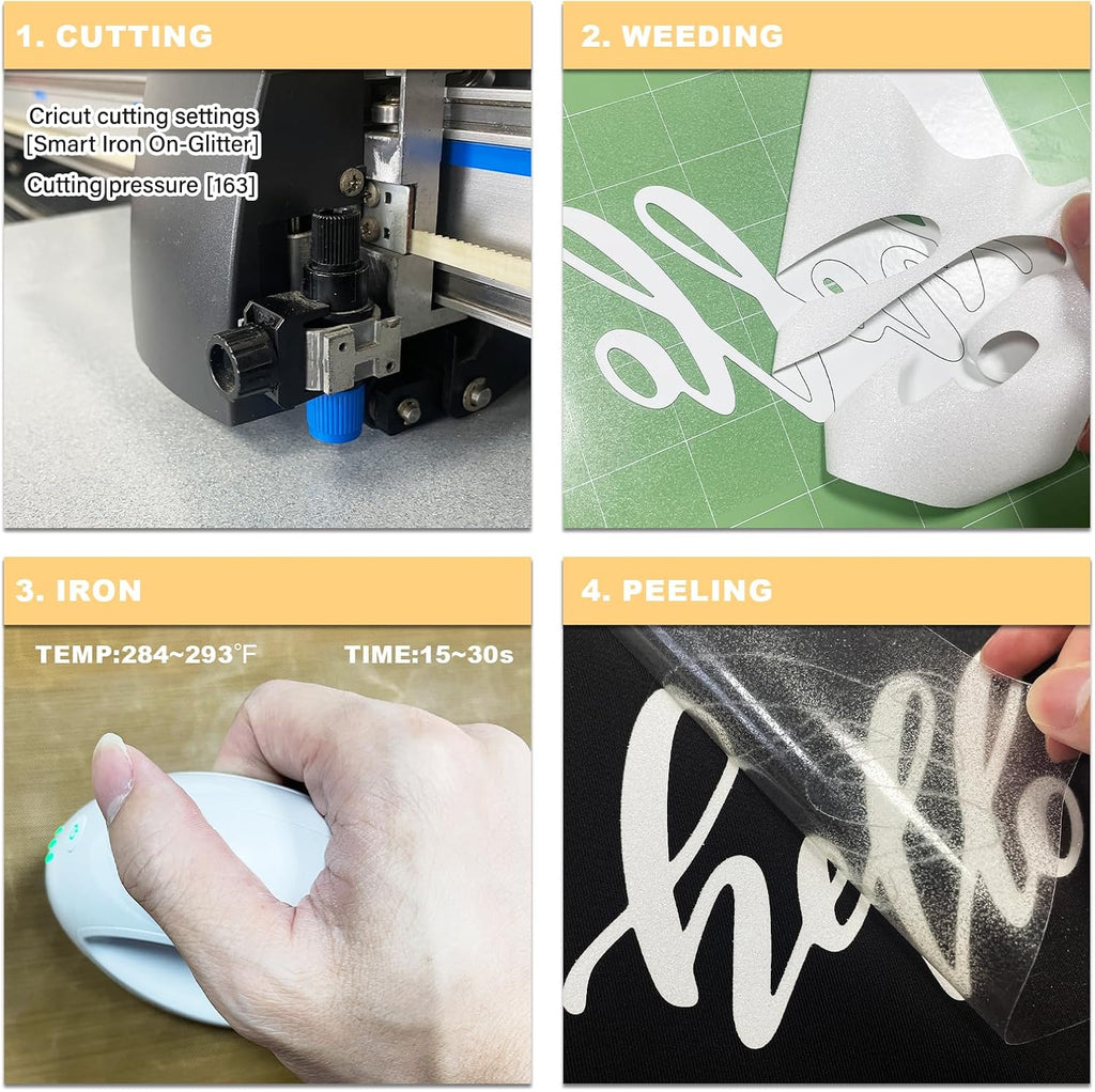 White Glitter Heat Transfer Vinyl 12" x 8 ft HTV for Shirts, Glitter HTV Iron on for All Cutter Machine - Easy to Cut