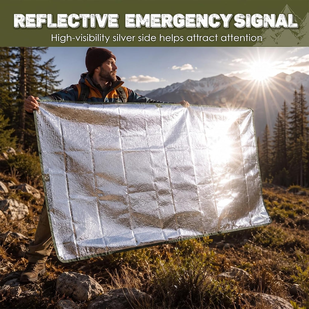 2 Pcs 60 x 82 Inch Heavy Duty Emergency Blankets for Survival | Waterproof Insulated Reflective Tarp, Thermal