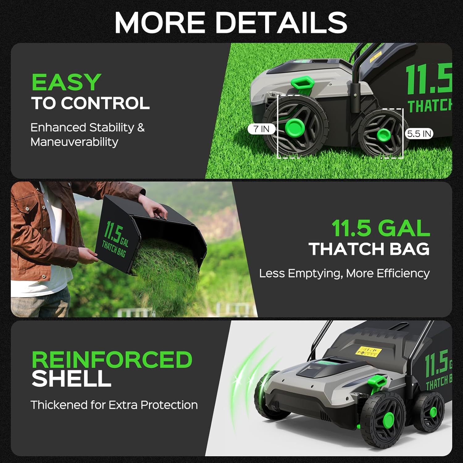 14-Inch 13.5 Amp 2-in-1 Electric Dethatcher and Scarifier with 11.5-Gallon Collection Bag, Lawn Dethatcher with