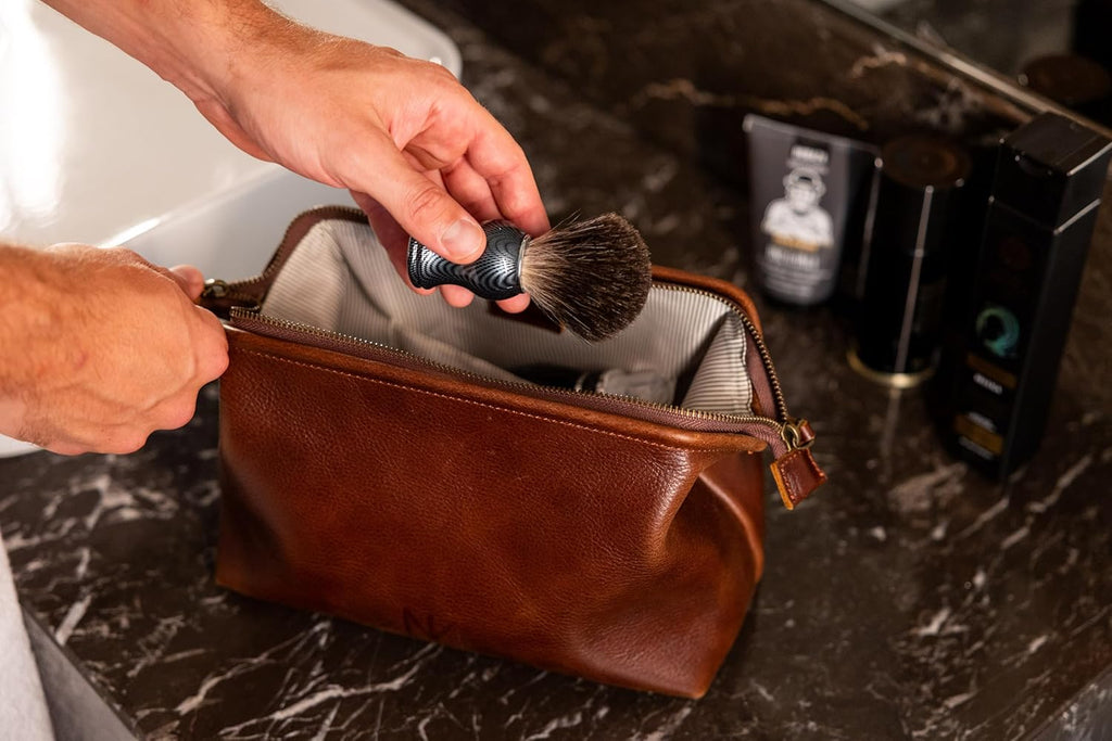 Premium Genuine Leather Toiletry Bag for Men - The Ultimate Travel Dopp Kit and Hygiene Organizer, Perfect Men's