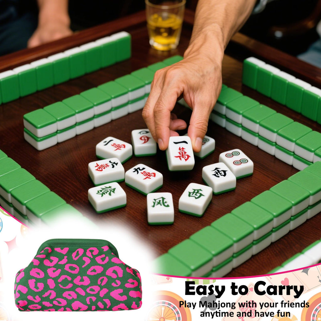 Mahjong Tile Bag Striped Clutch Green Pink Leopard Print