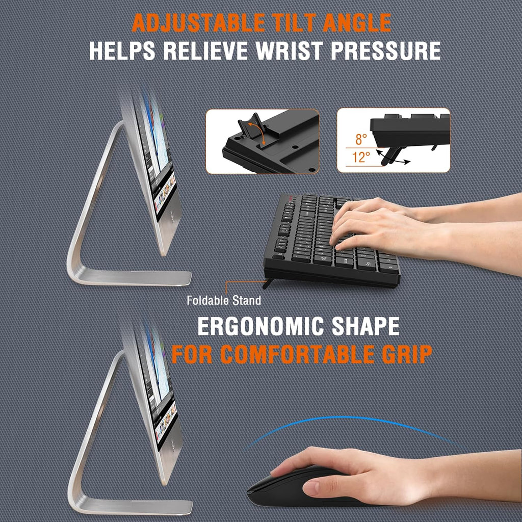 Wireless Keyboard and Mouse Combo, EDJO Silent Full Size Cordless USB Keyboard Mouse, 2.4GHz Lag-Free, Long Battery