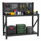 Metal Workbench with Pegboard, Heavy Duty 3-Tier Adjustable Shelf Tool Work Table, Multi-Purpose Workstation for