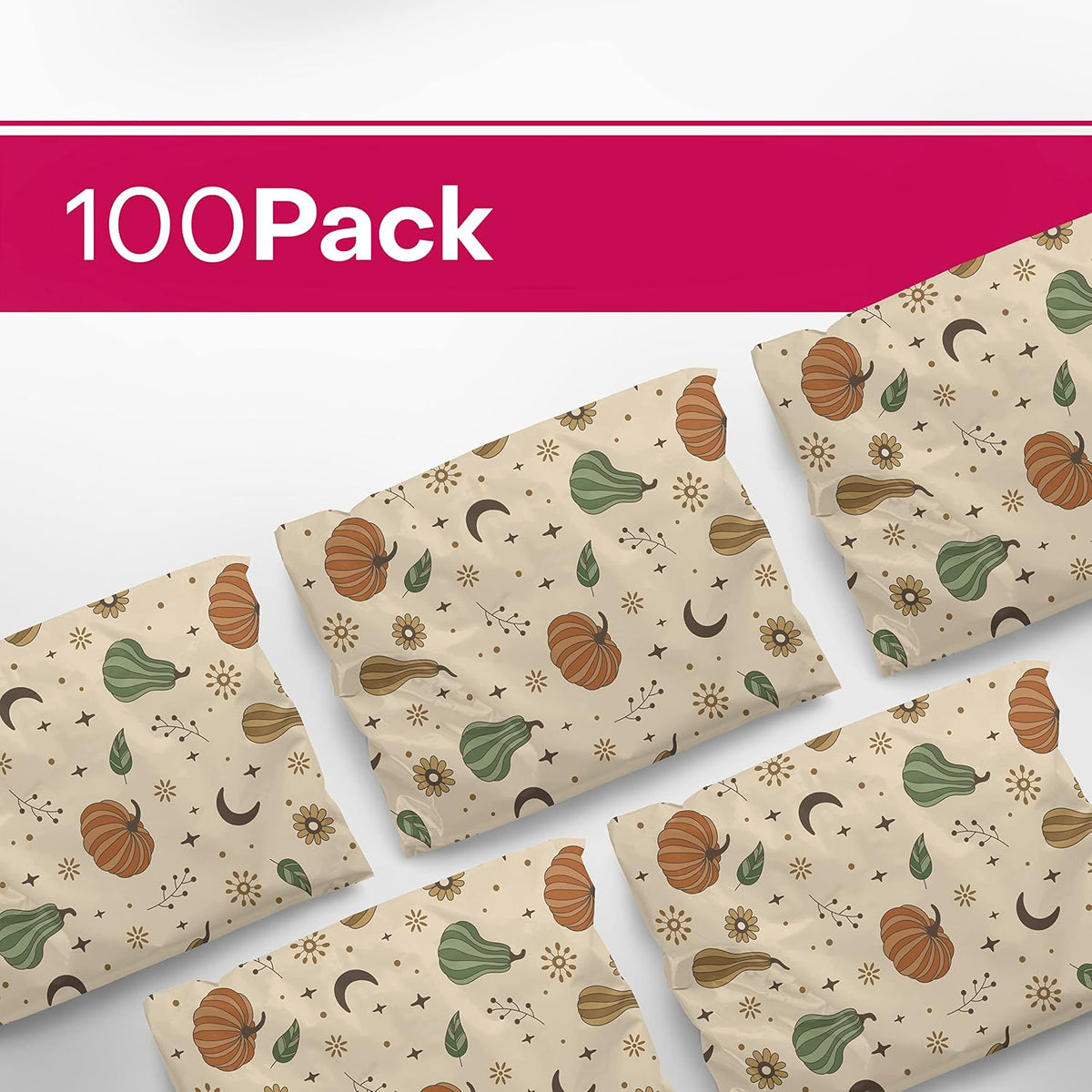 10x13 Poly Mailers, Oh My Gourd Design Shipping Bags, 100 Pack