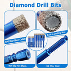 LITDDDW 10-Pack Hex Shank Dry Diamond Drill Bits,7 Mixed Sizes 3/16"-5/8"