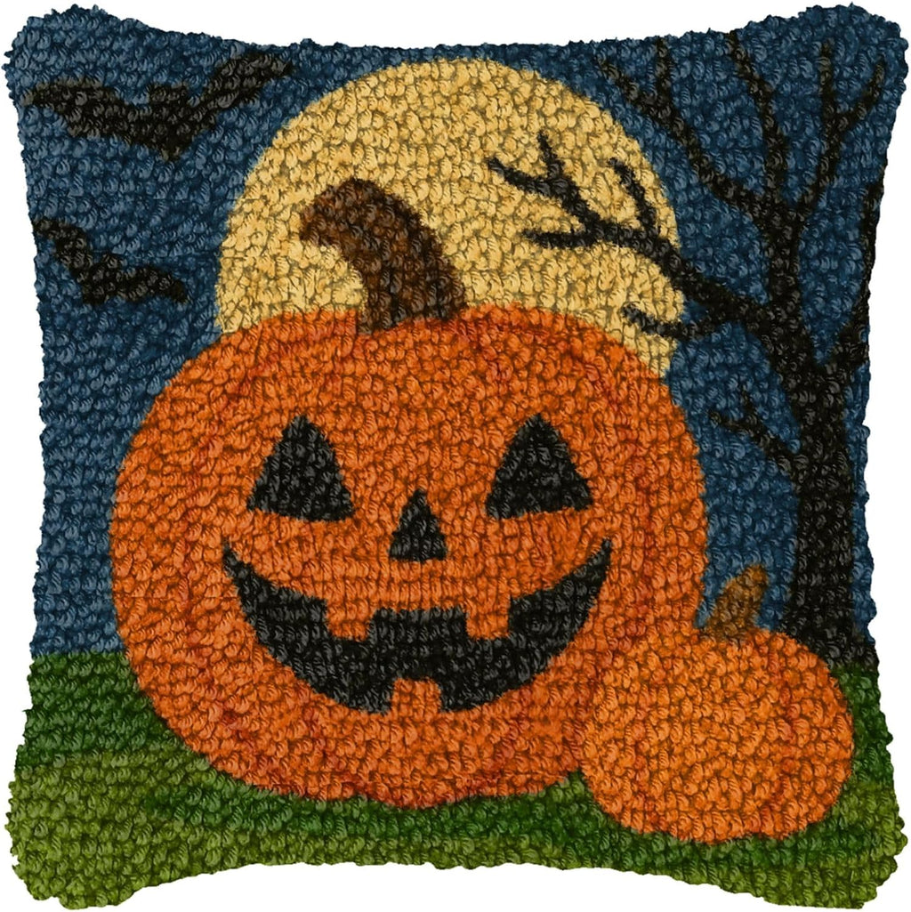 Latch Hook Kits for Adults,Halloween Pumpkin Pattern Color Printed Canvas DIY Throw Pillow Cover,Beginners Handmade
