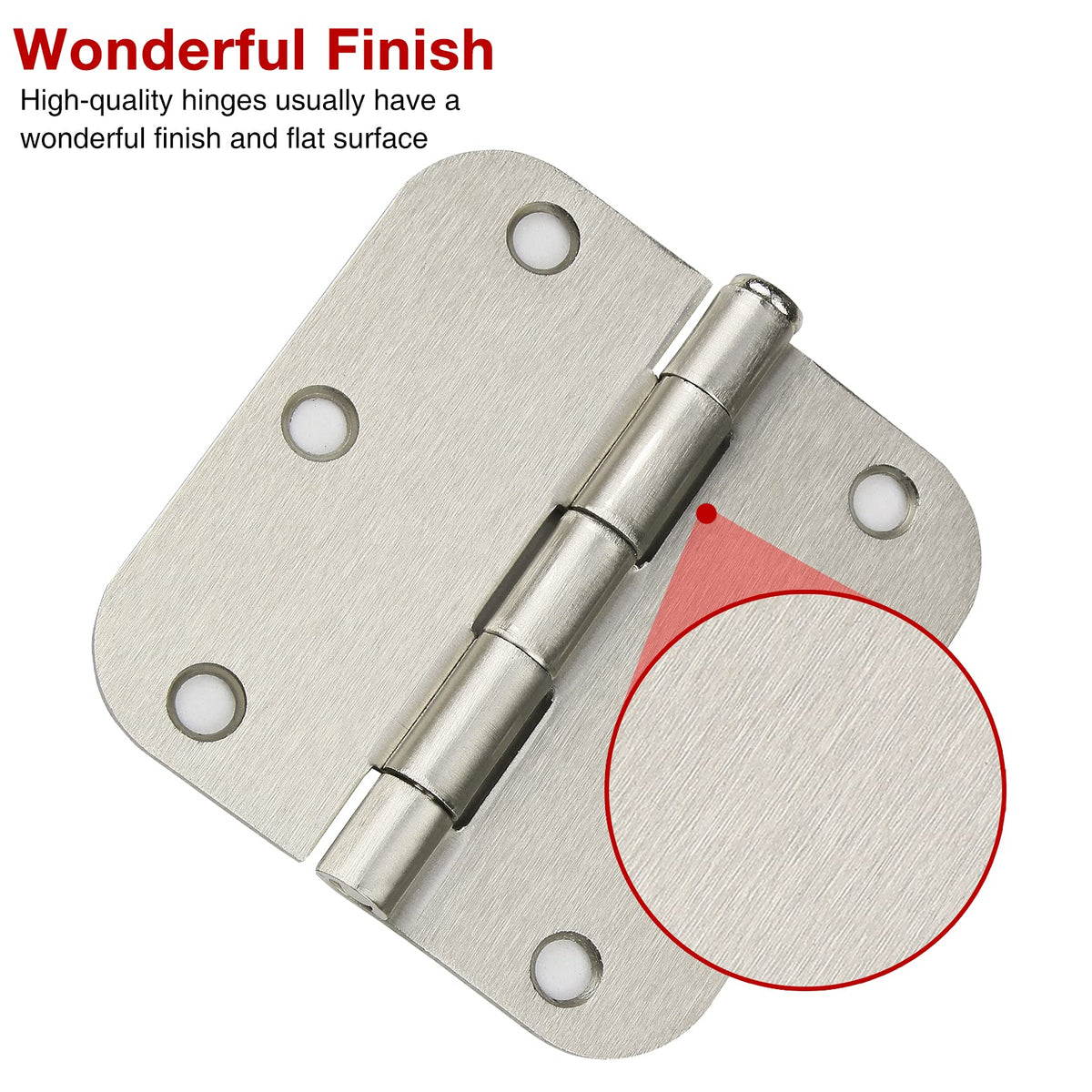 24 Pack Rounded Door Hinges Brushed Nickel 3.5 Inch with 5/8" Radius