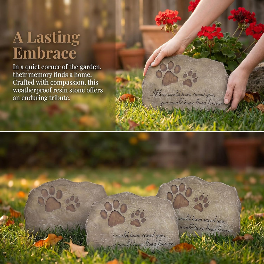 Paw Prints Dog Pet Memorial Stones, Pet Garden Stone Grave Marker for Dog or Cat, Hand-Painted Pet Memorial Gift Loss