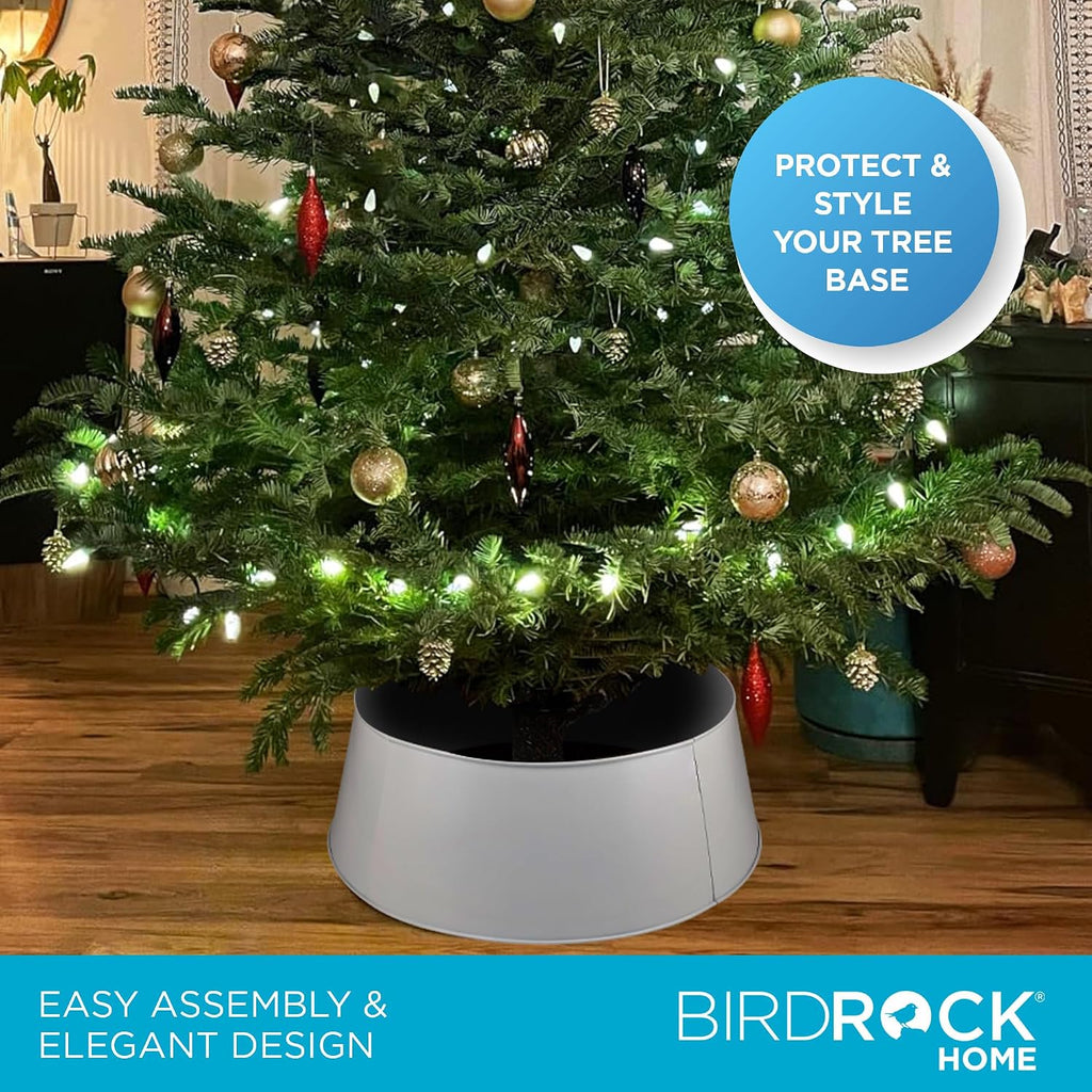 4-Panel Christmas Tree Collar - White - Metal Holiday Skirt Decor - Water Base Protection from Pets