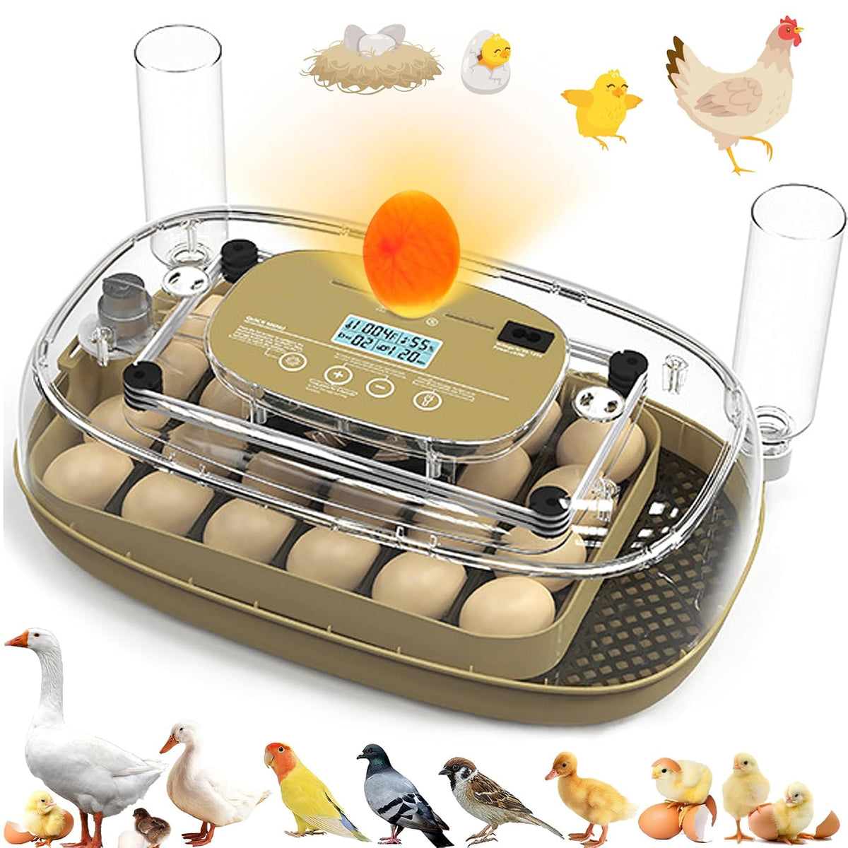 Incubators for Hatching Eggs, 24 Egg Incubator with Automatic Egg Turning and Humidity Control, Egg Candler, 360°