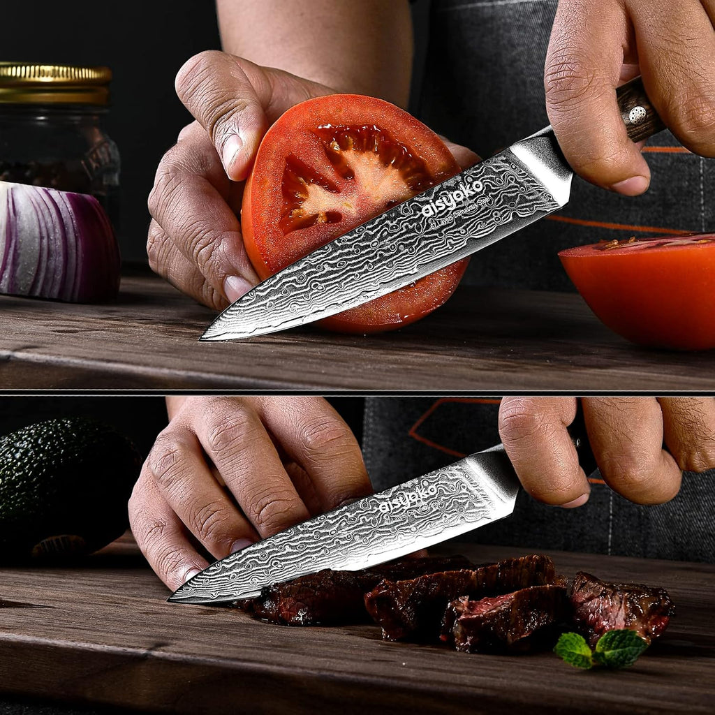 5-Inch Paring Knife - Japanese VG-10 Super Steel 67-Layer Damascus Blade - Fruit Utility Knife for Carving & Peeling