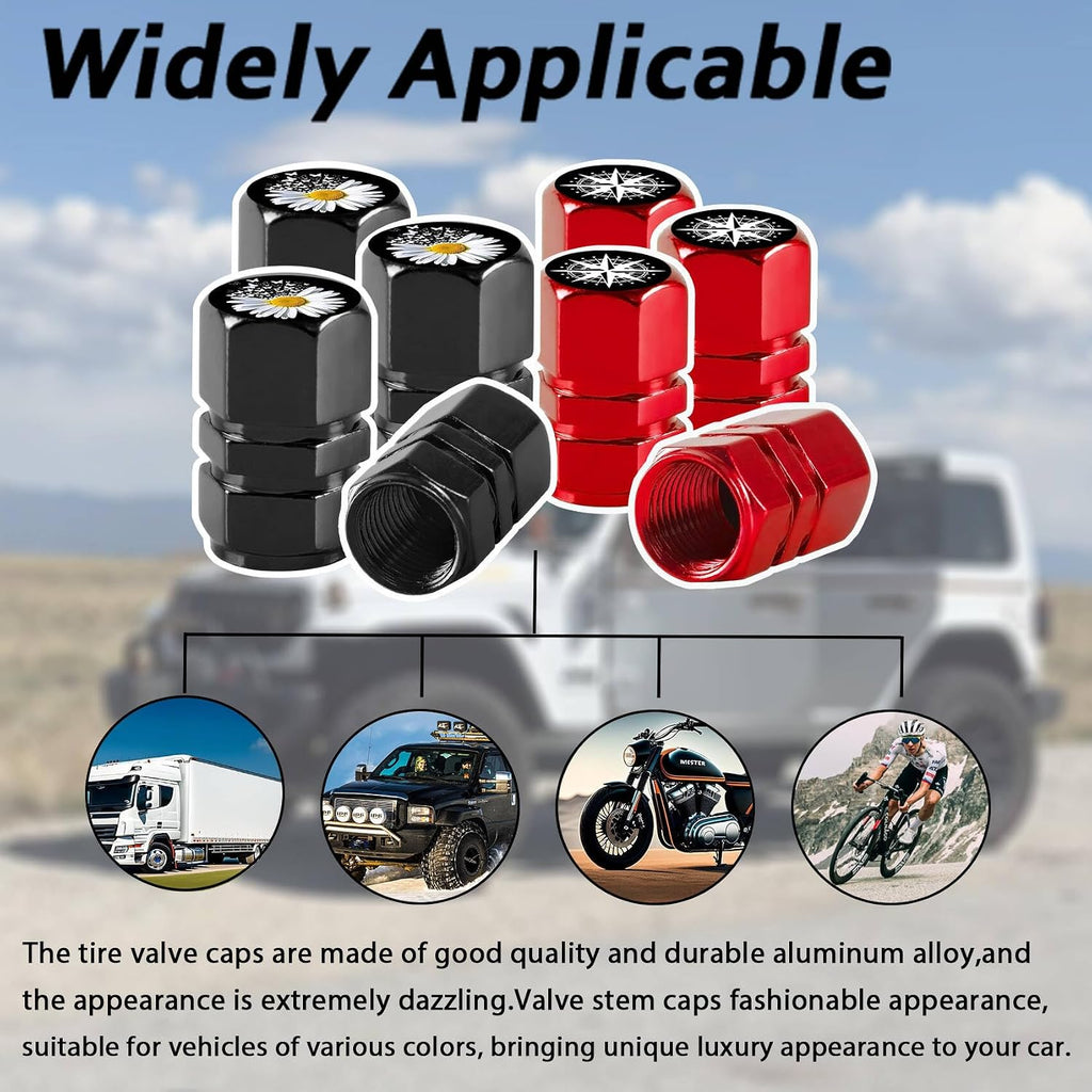 4Pack Daisy Butterfly Tire Valve Stem Caps Aluminum Rust-Proof Valve Covers