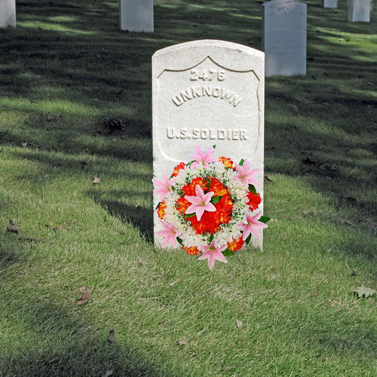 19.7In Artificial Cemetery Wreath, Artificial Funeral Wreath Silk Chrysanthemum Lilies Funeral Grave Wreaths, Spring