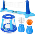 Inflatable Volleyball Net & Basketball Hoops Pool Float Set; Balls Included for Kids/Adults, Summing Pool Game