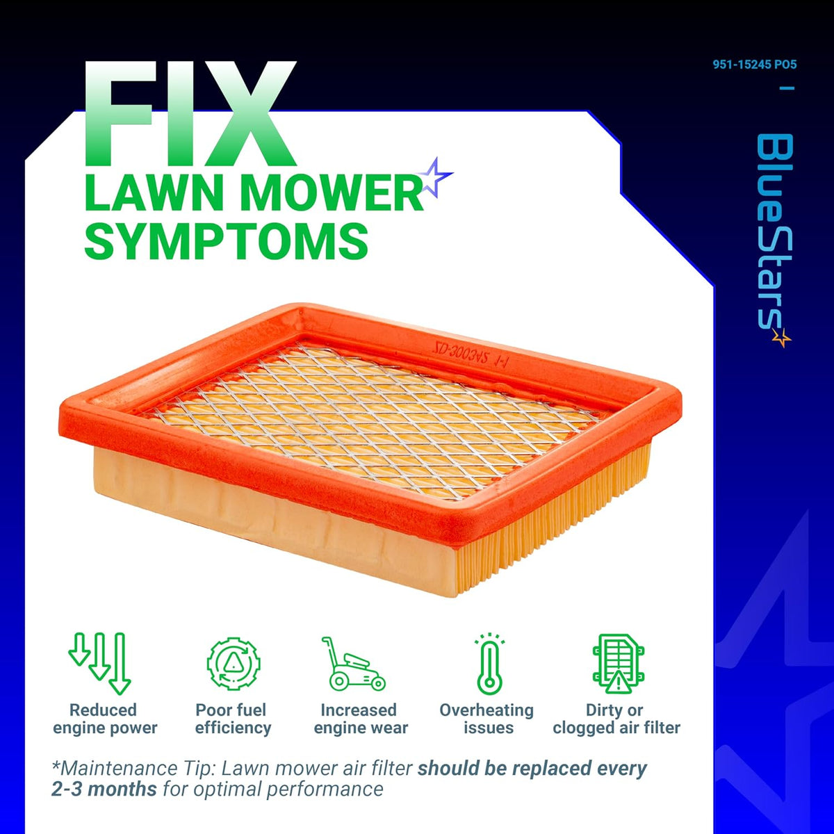 BlueStars 5 packs 951-15245 Air Filter - Replaces MTD 751-15245 Cub Cadet