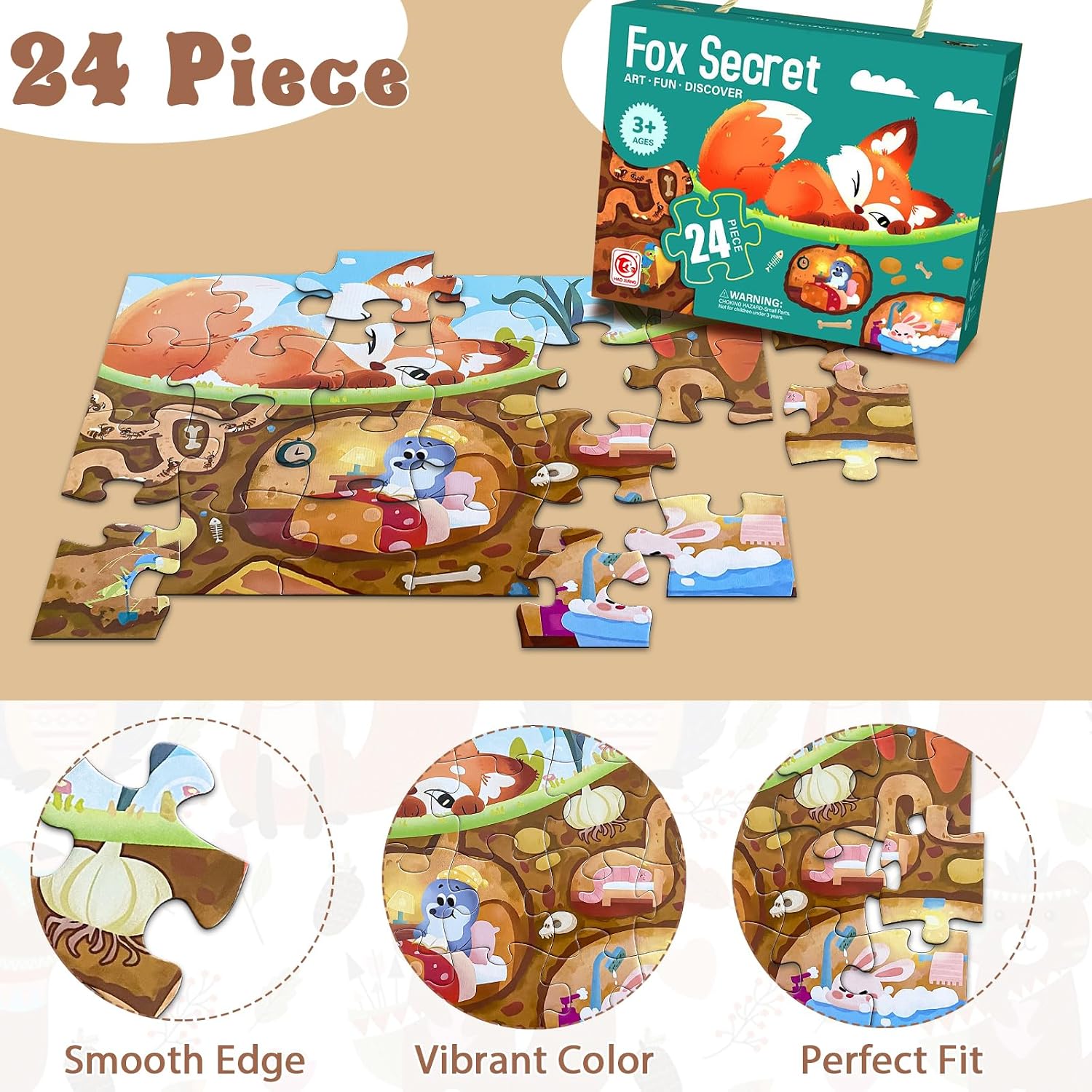 Jumbo Floor Puzzle for Kids, Large Jigsaw Puzzles 24 Piece for Kids Ages 3-5,Preschool Learning & Education Toys