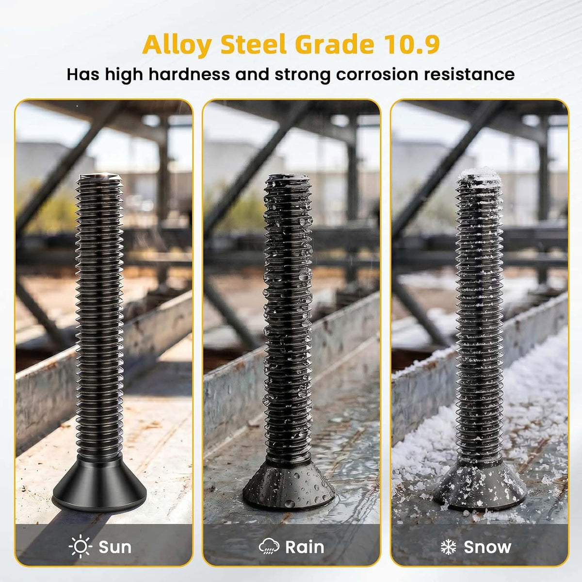 M8-1.25 x 16mm Flat Head Socket Cap Screws Countersunk Bolts, Alloy Steel Grade 10.9, Fully Threaded, Allen Socket Drive, 25 PCS
