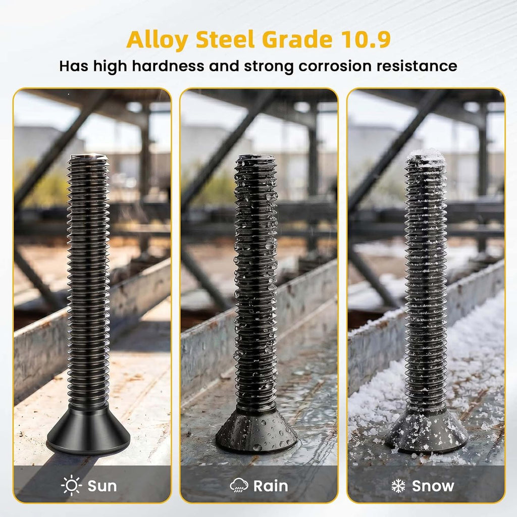 3/8-16 x 2 Flat Head Socket Cap Screws Countersunk Bolts Countersunk Bolts, Alloy Steel Grade 10.9, Fully Threaded, Black Oxide, 20 PCS