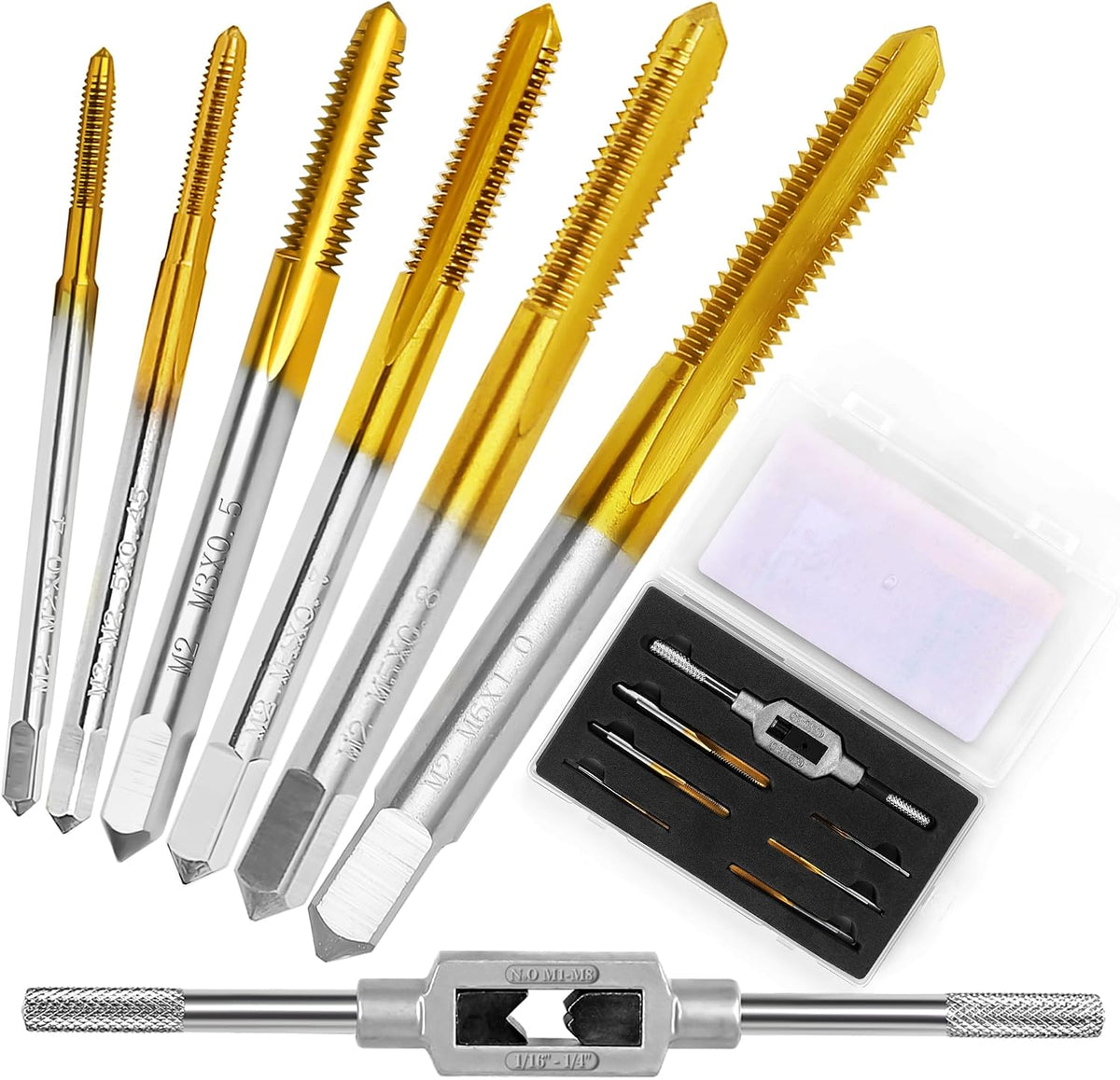 6Pcs Metric Tap Set with Tap Wrench for Metal, M2 HSS Thread Tap M2 to M6