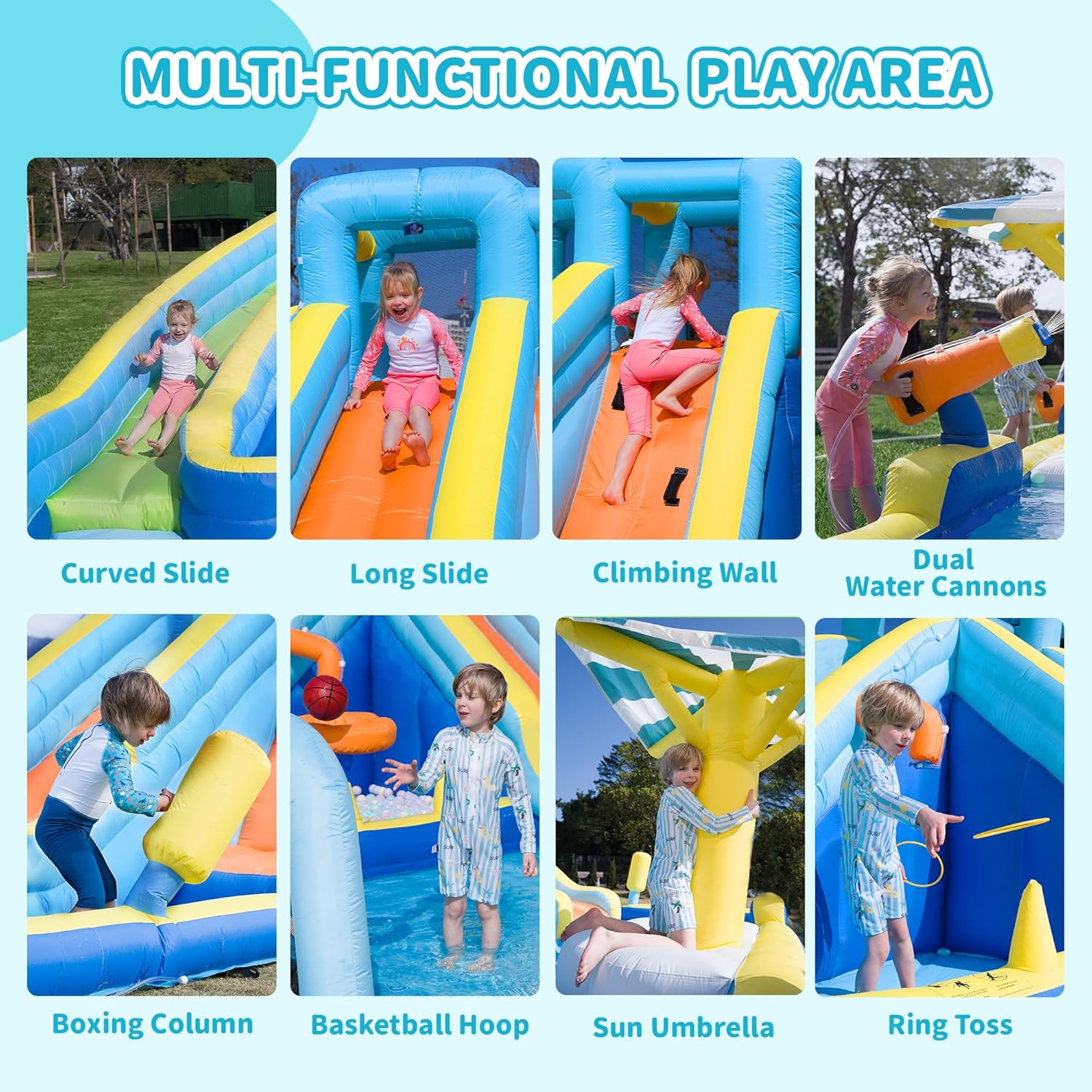 Inflatable Water Park for Kids, 16.4 ft × 14.1 ft Large Backyard Water Slides with Dual Slides, Dual Water Guns &