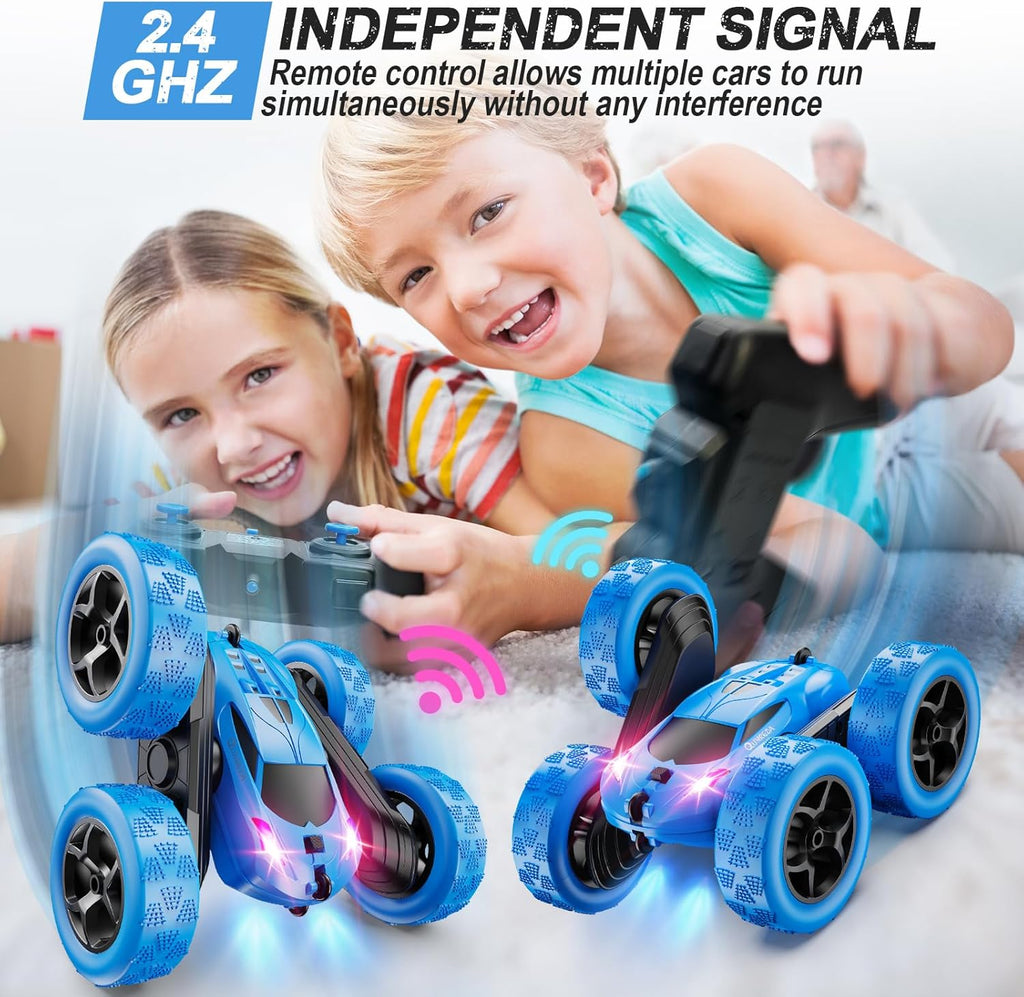Remote Control Car, RC Cars Toys for Kids Ages 6-12, 4WD Stunt Car with LED Lights & 360° Flips, 2.4GHz, Upgraded