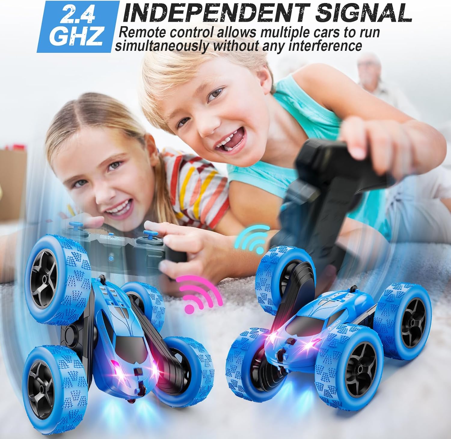 Remote Control Car, RC Cars Toys for Kids Ages 6-12, 4WD Stunt Car with LED Lights & 360° Flips, 2.4GHz, Upgraded