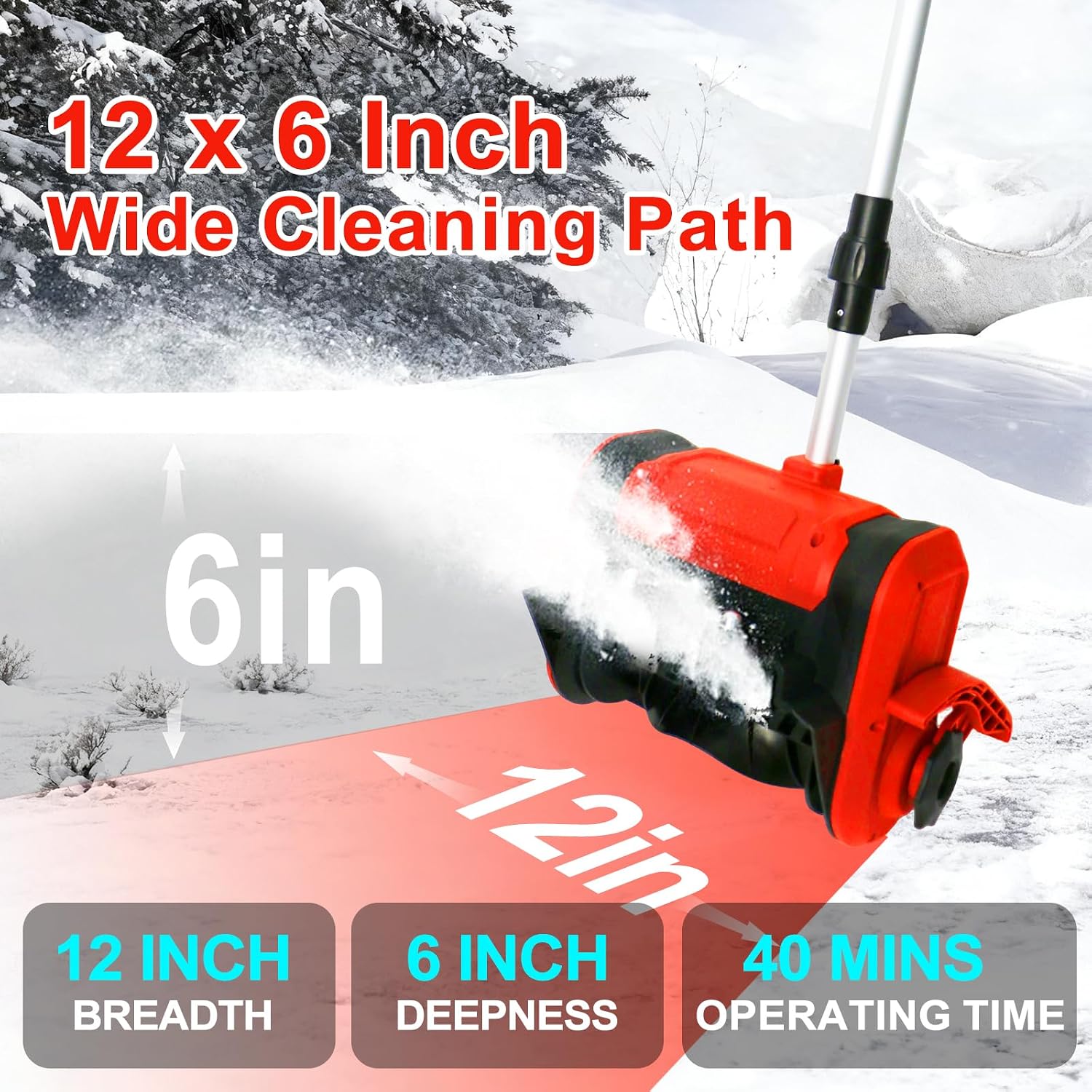 21V Cordless Electric Snow Shovel, 12-Inch Brushless Cordless Snow Blower with 2x4.5Ah Batteries & Fast Charger