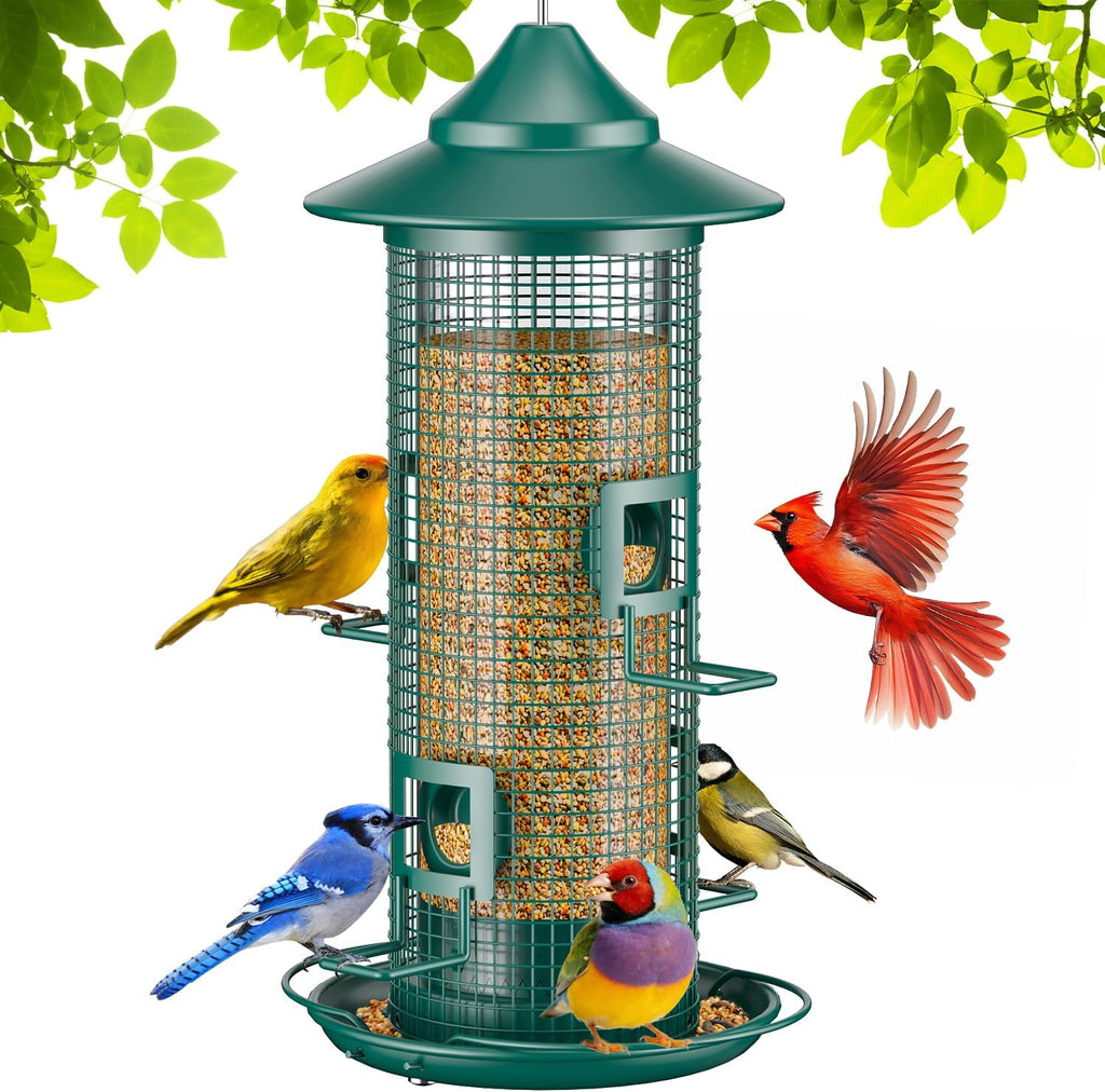 Metal Bird Feeder for Outdoors Hanging, 2LB Chew Resistant, Green
