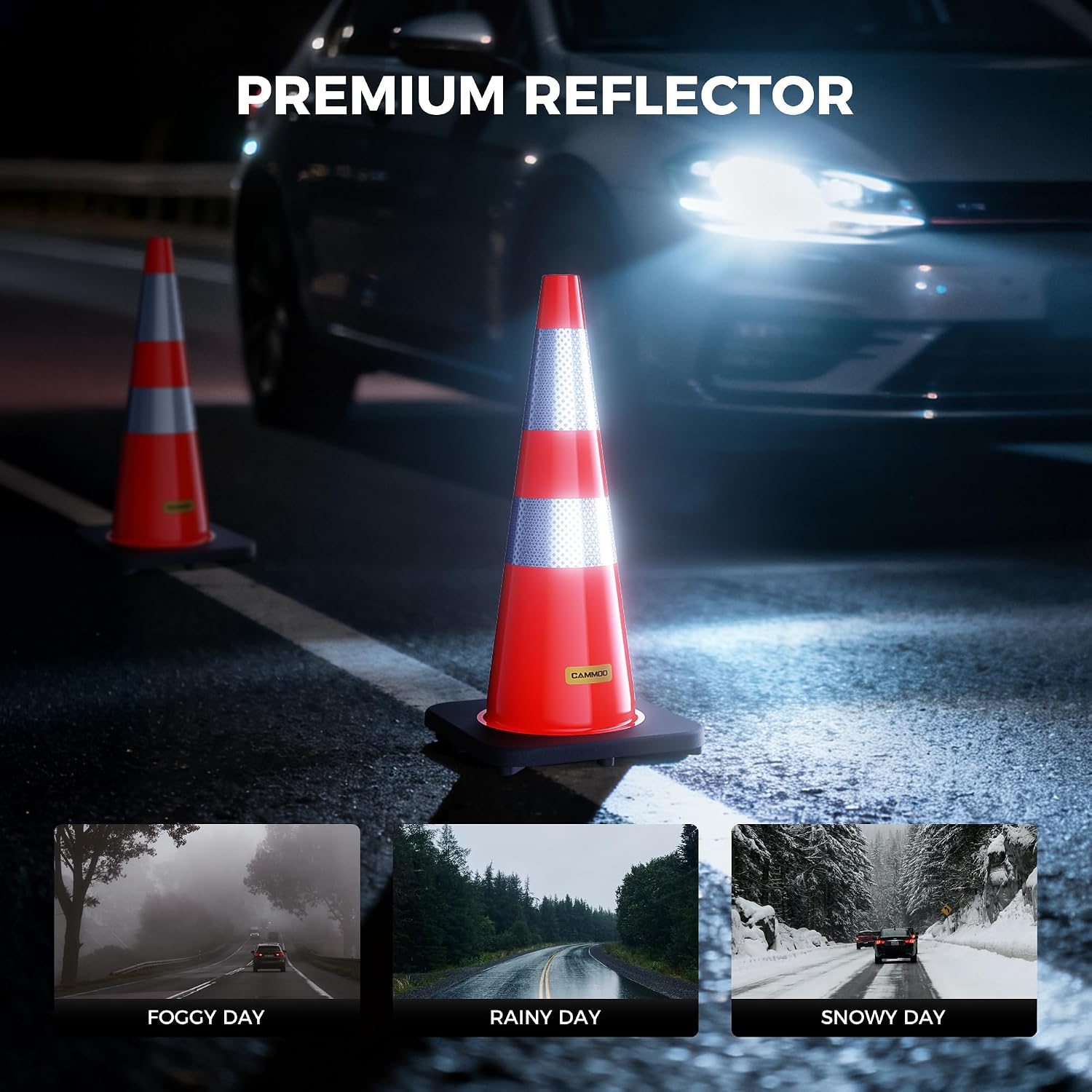 10 Pack 28 Inch Traffic Cones with Black Base | From -22℉ to 131℉, MUTCD-Compliant Orange Safety Cone, Reflective