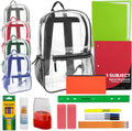 24 Pack Bulk Clear Backpack Heavy Duty with School Supplies, Side Pockets for Kids, Boys, Girls, School, Stadium