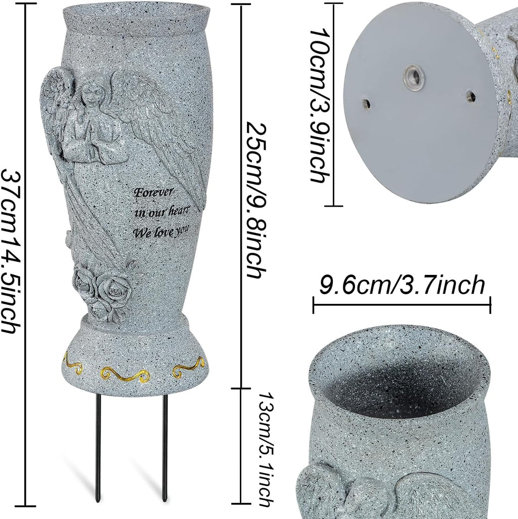 Cemetery Vase, Memorial Grave Vase with Ground Spikes, Angel Vases for Artificial Flowers, Grave Flowers Holder for