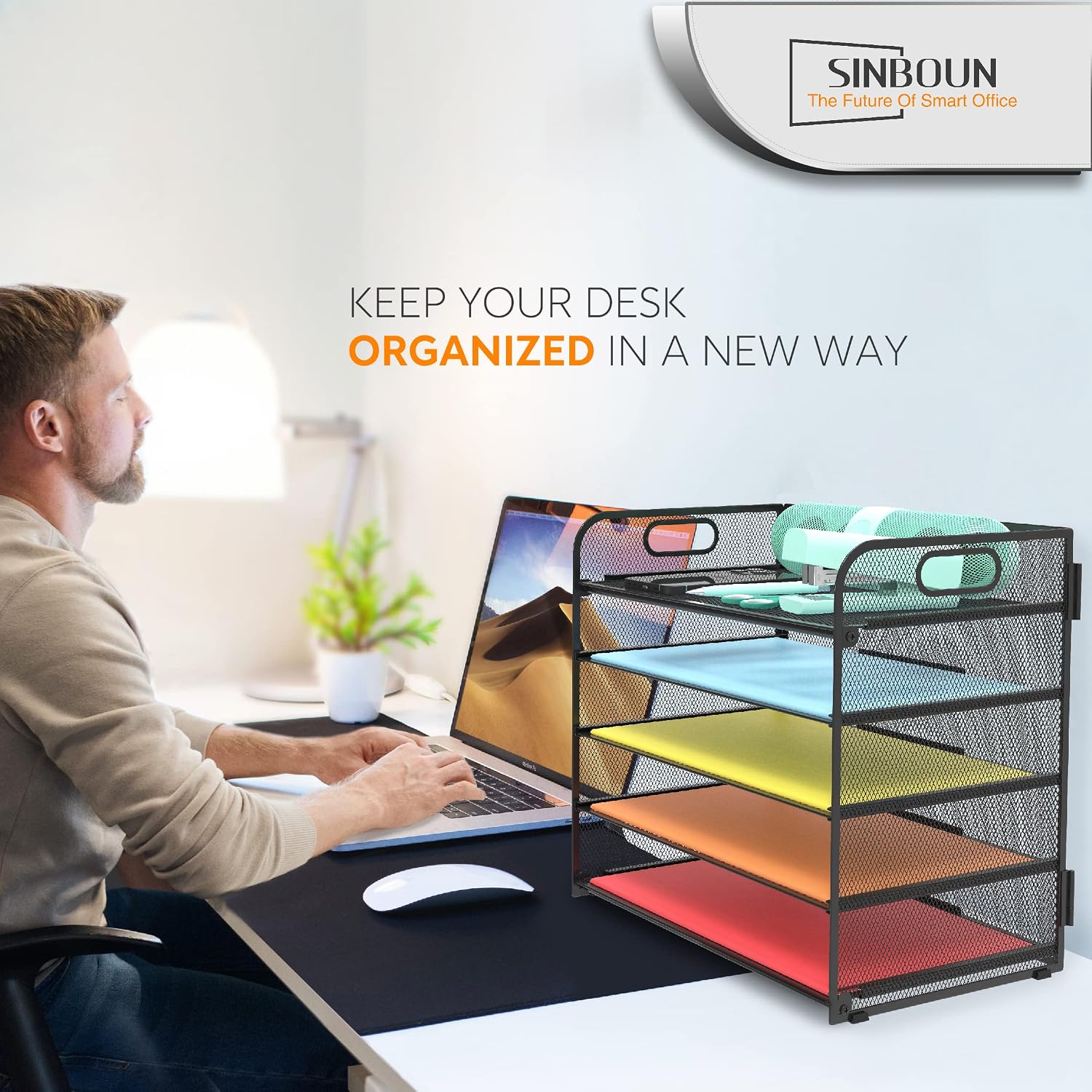 Letter Tray Paper Organizer 5-Tier Desk Organizer File Organizer Paper Holder with Handle, Metal Desktop Document
