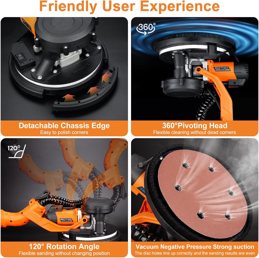 Drywall Sander, 1000W Popcorn Ceiling Removal Tool, Automatic Drywall Sander with Vacuum Dust Collection, LED Light