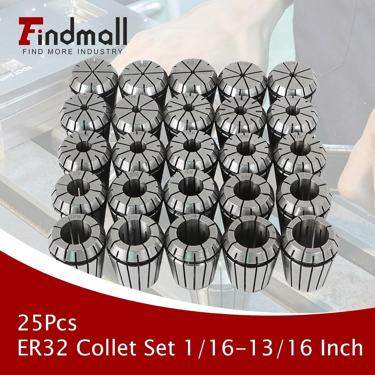 findmall ER32 1/16-13/16 Inch Collet Set 25Pcs