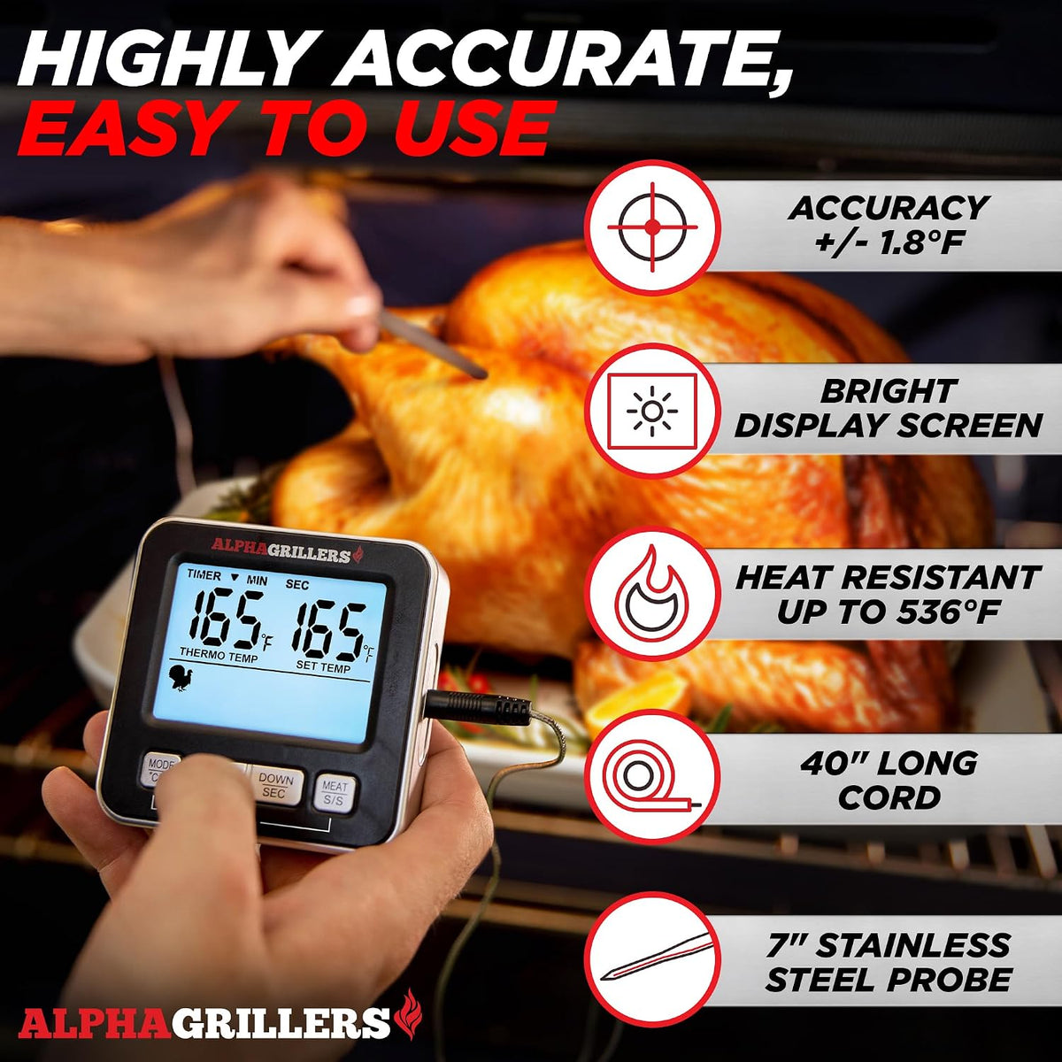 Meat Thermometer Digital, Wired Probe for Oven & Grill