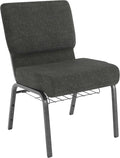 HERCULES Series 21''W Church Chair in Dark Gray Fabric with Book Rack - Silver Vein Frame