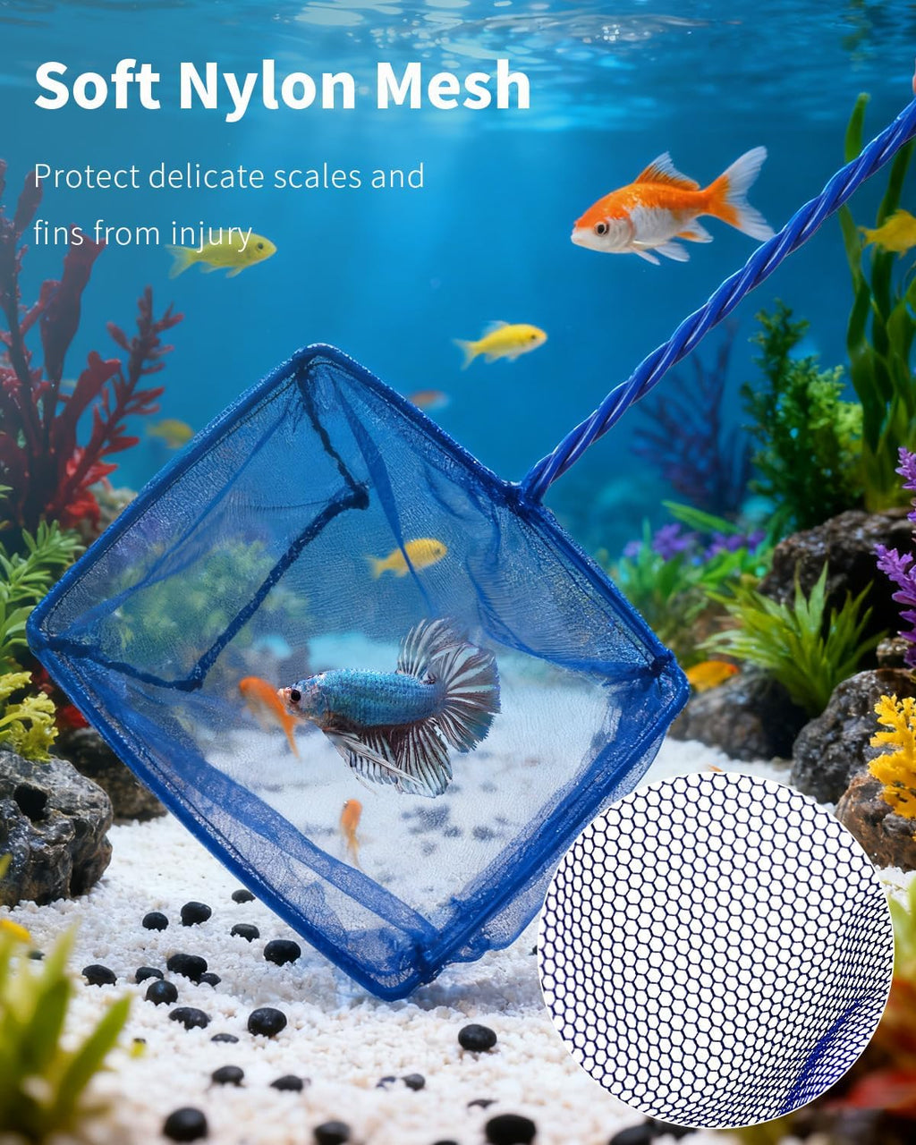 5''/6'' Fish Net for Fish Tank, Aquarium Net with Braided Metal Handle and Nylon Mesh, Small Fish Net Minnow Net for