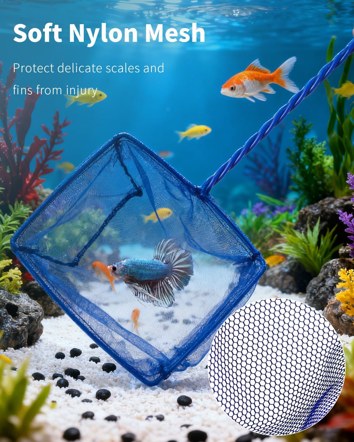 5''/6'' Fish Net for Fish Tank, Aquarium Net with Braided Metal Handle and Nylon Mesh, Small Fish Net Minnow Net for