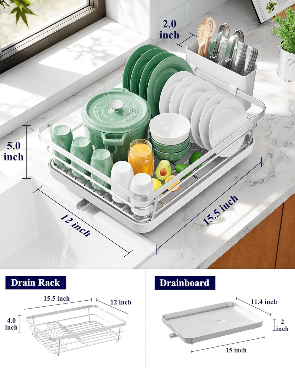 Dish Drying Rack for Kitchen Counter, 12''W x 15.5''L, Silver