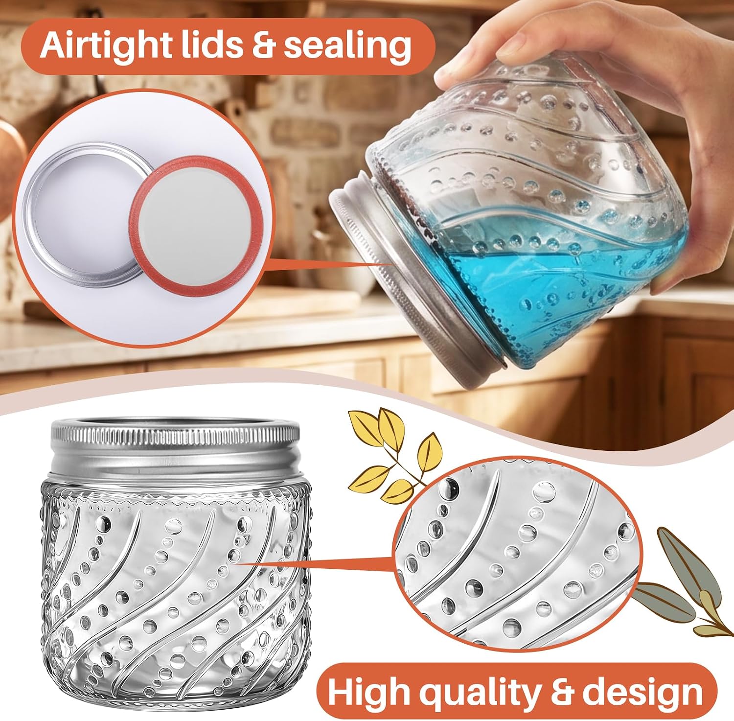 16oz Wide Mouth Mason Jars with Silver Lids and Bands, 8 Pack