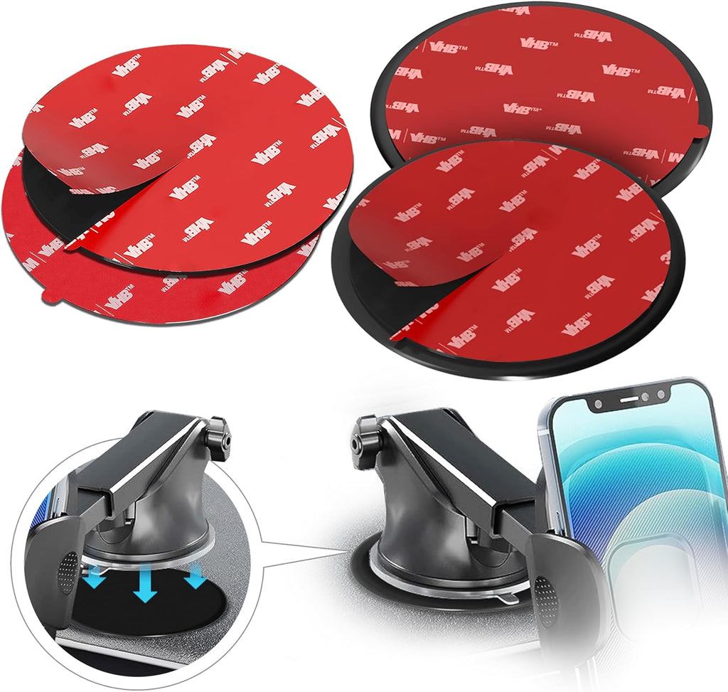Dashboard Adhesive Mounting Disk Set for Suction Cup Car Mounts – 3.15" (80mm) Flat Surface Pad for Phone Holder &