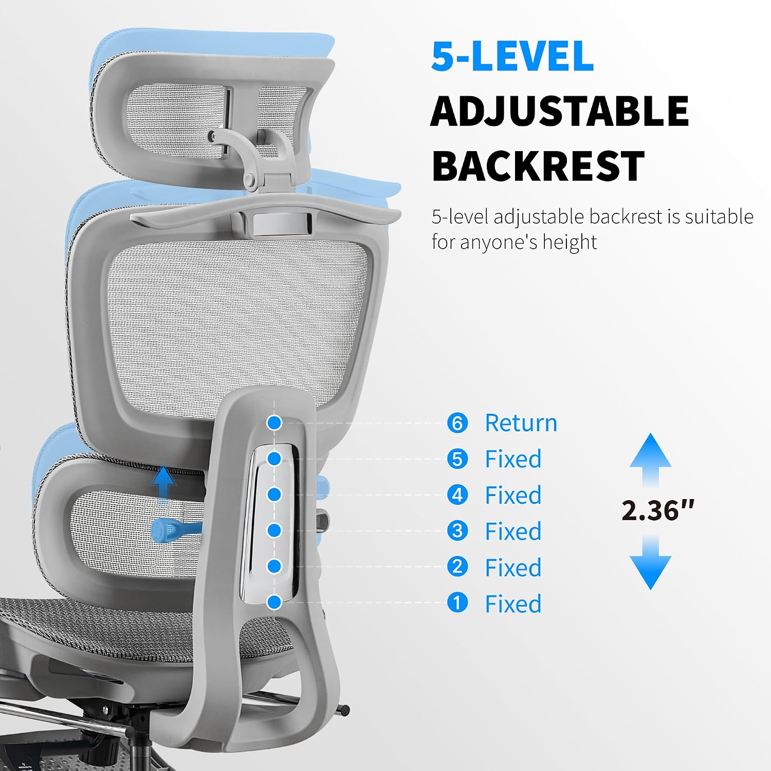 Mesh Ergonomic Office Chair with Footrest, Grey | High Back, Lumbar Support, Adjustable Headrest and Armrests, Gaming
