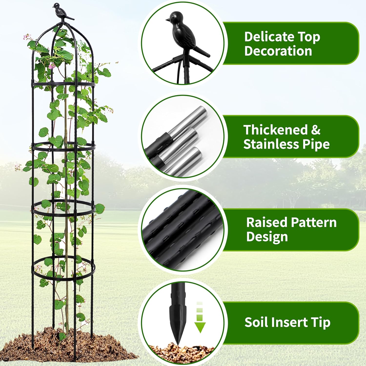 2-Pack 6FT Garden Obelisk Trellis for Climbing Plants,Adjustable 4-Tier Metal Plant Support,Rustproof Outdoor Plant