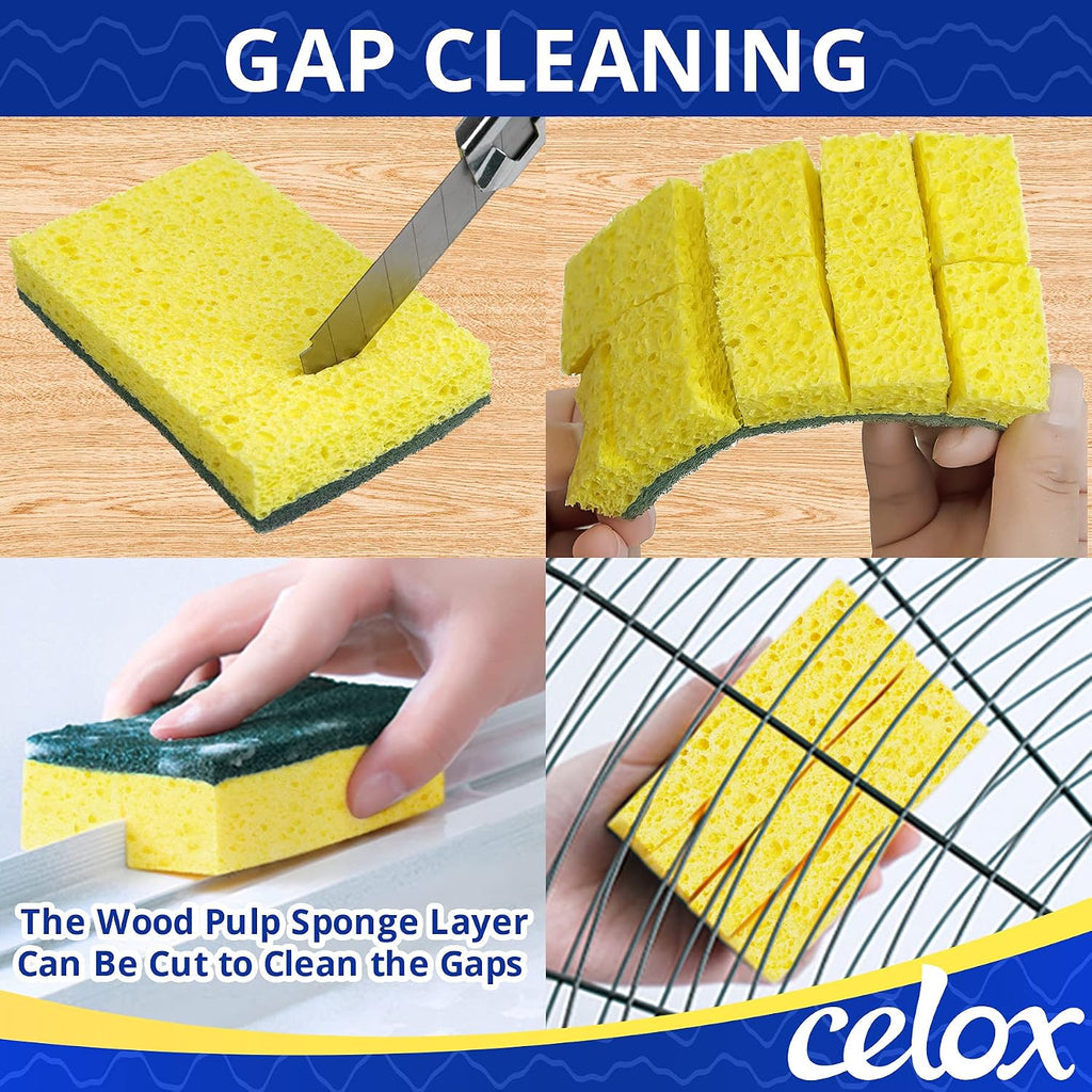 12-Pack Dish Sponges Kitchen, Green and Yellow