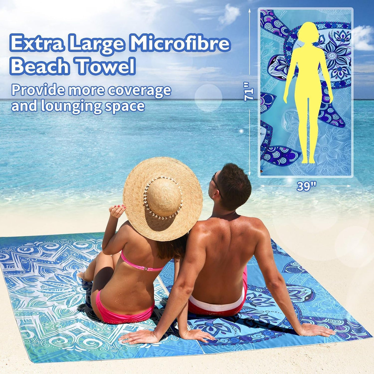 Beach Towels Oversized - 2 Pack 71"x 39" 250GSM Microfiber Beach Towels for Adults, Lightweight Quick Dry Absorbent