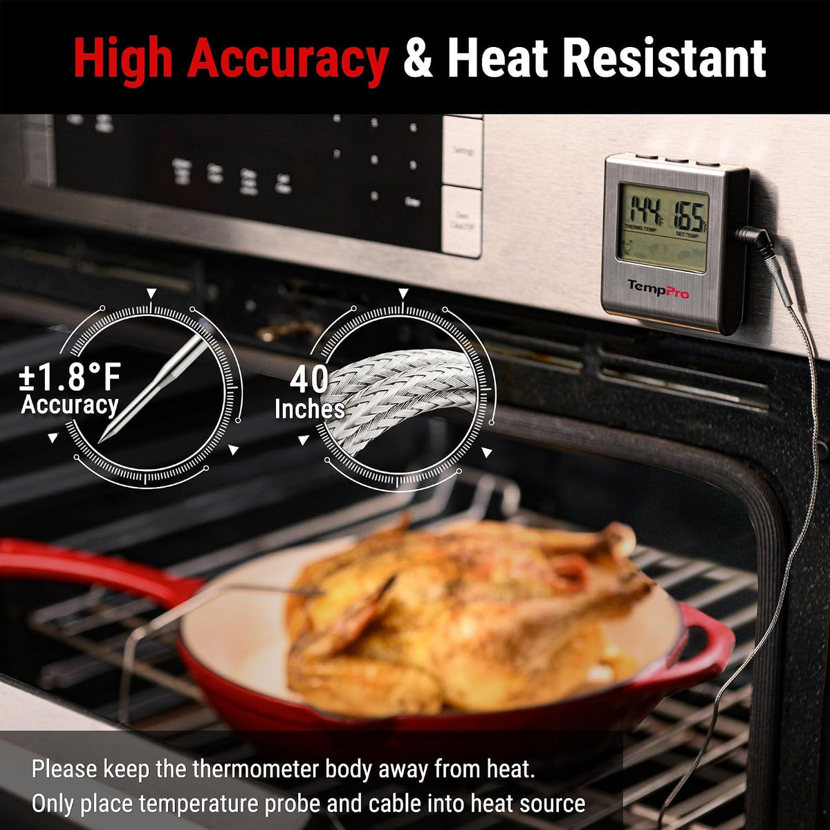 TempTrack Large LCD Digital Meat Thermometer for Cooking, Smoking