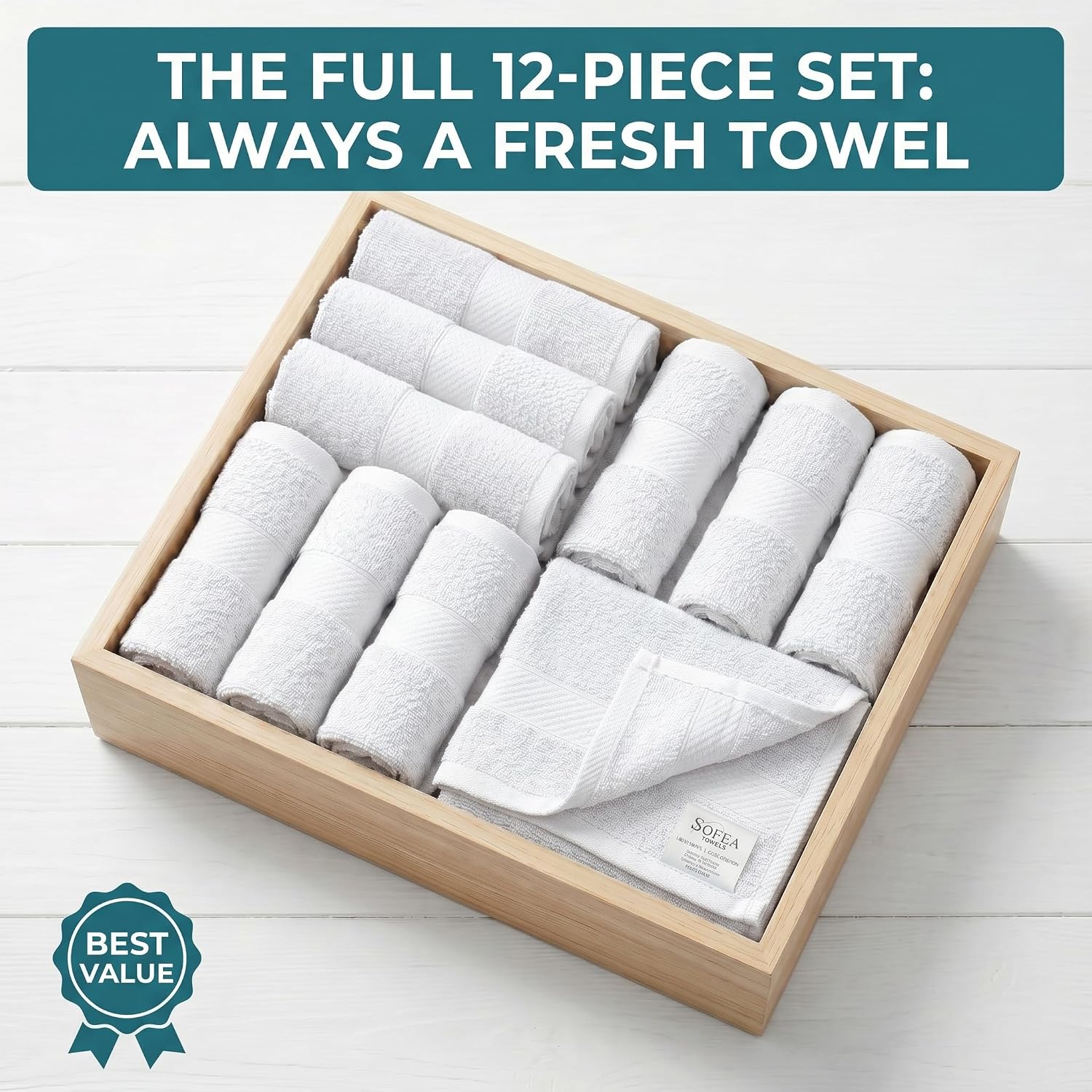 100% Cotton Washcloths Set of 12, (12 x 12 Inch) 520 GSM Wash Cloths, Extra Soft Absorbent Quick Dry Face Towels