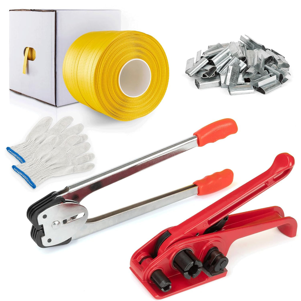 Heavy Duty Packaging Banding Strapping Kit - Upgraded Poly Strapping Tensioner Tool Set with 1000' Length x 1/2" Wide