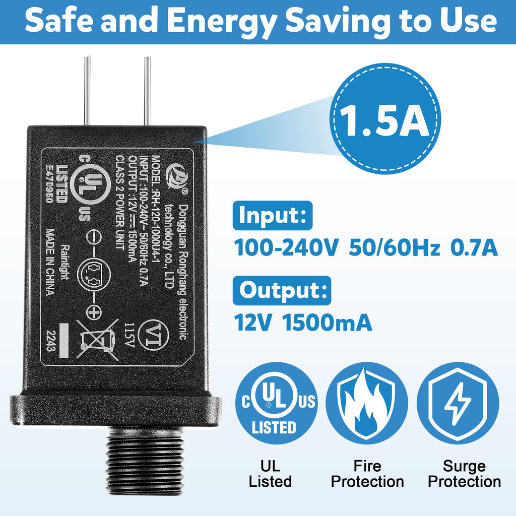 1 Pack 12V 1.5A Class 2 Power Supply, Halloween Inflatables Adapter