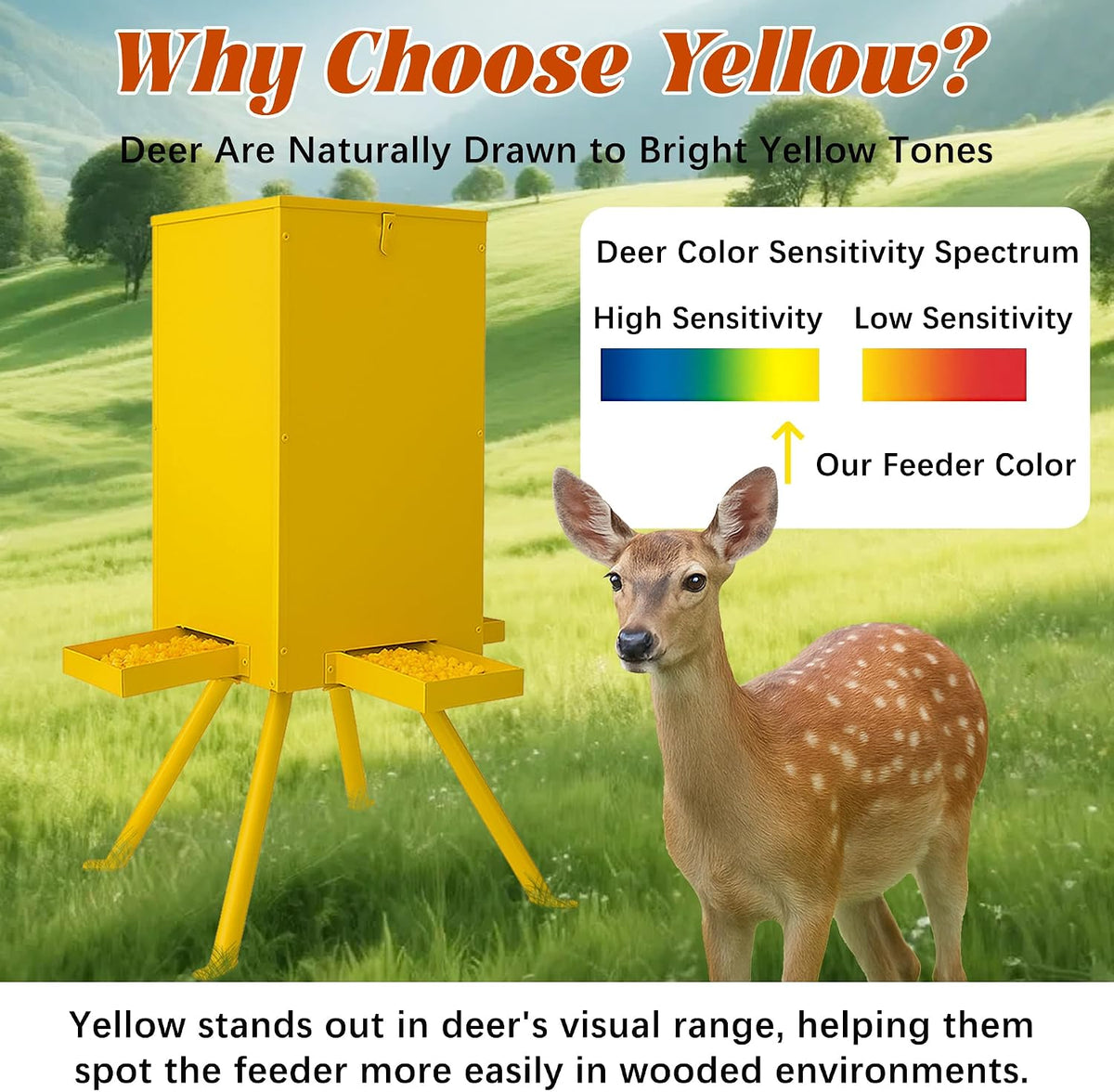 85lbs Deer Feeder,Weatherproof Deer Feeders with 4 Feeding Tray and 4-Leg Stand,Heavy Duty Metal Gravity Feeder for